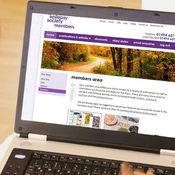 open laptop showing epilepsy society website