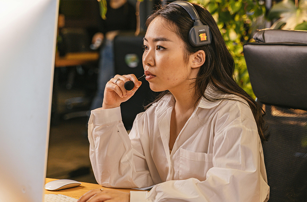 woman at work on phone