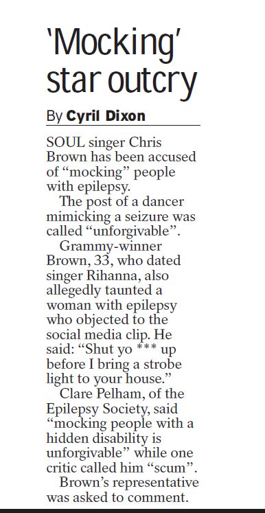Cut out from the Daily Express of news story about R&B artist Chris Brown