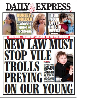 Zach appears on the front page of the Daily Express