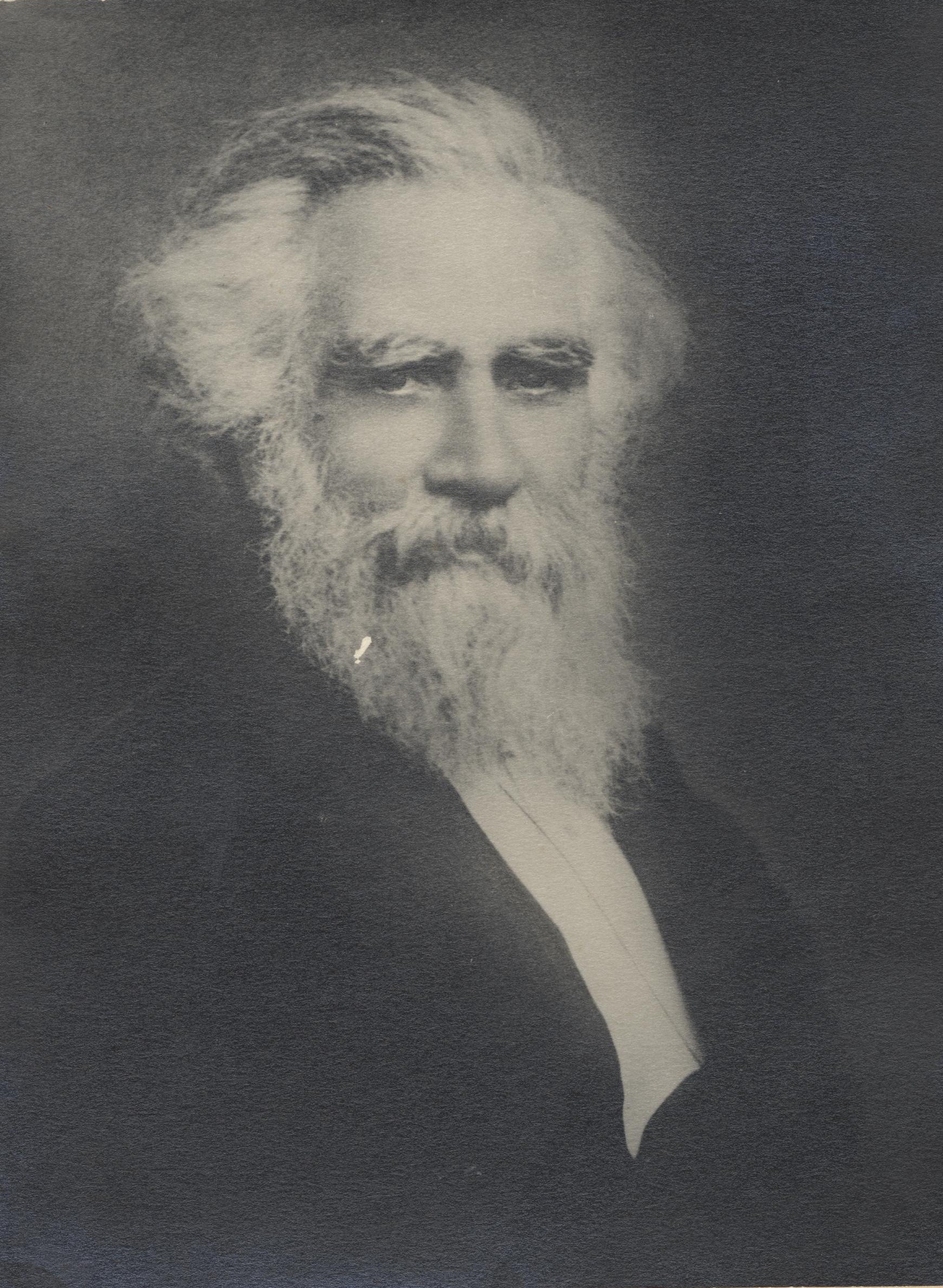 Image shows Passmore Edwards as an older man with long white beard and white hair