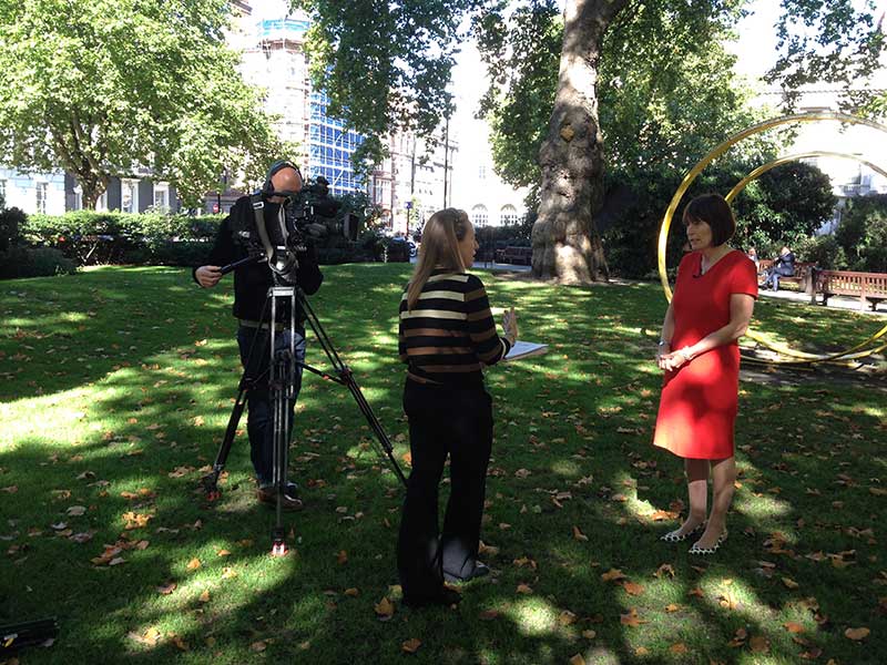 Clare Pelham being interviewed by the BBC during the campaign.